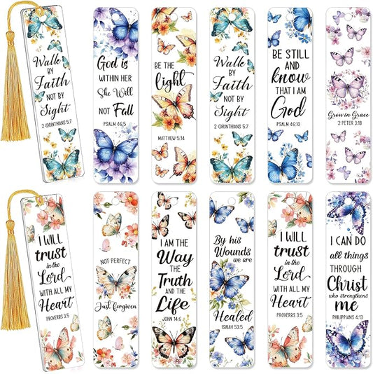AFRITEE UV DTF Bookmark Wraps - 24 Pcs Bible Christian Inspirational Quotes Acrylic Bookmark Stickers, Floral Butterfly Cold Transfer Sticker for Bookmarks Uvdtf Decals Wrap Decor Gift for Book Lovers