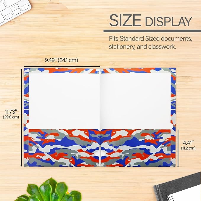 BAZIC Products 2 Pocket Paper Folder, Letter Size Document Organizer for School, Office, Business Use, Camouflage Design Portfolio Folder for Homework, Reports & Forms, Assorted Colors, 6 Pack
