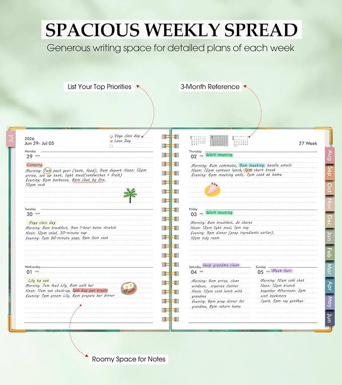 Academic Planner 2026-2027, Hardcover Leather Weekly and Monthly Calendar Planner from July 2026 - June 2027, A4 8.5" x 11" Daily Agenda with Tabs, College School Organizer for Student Teacher, Slate (Marble)