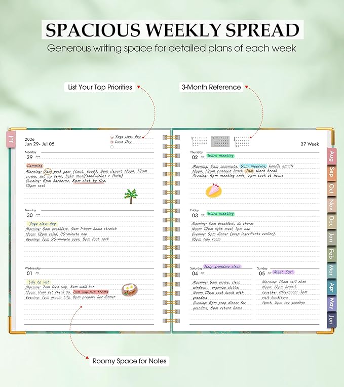 Academic Planner 2026-2027, Hardcover Leather Weekly and Monthly Calendar Planner from July 2026 - June 2027, A4 8.5" x 11" Daily Agenda with Tabs, College School Organizer for Student Teacher, Slate (Marble)