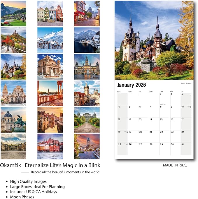 Wall Calendar 2025-2026 Planner Calendar - Europe Hangable Monthly Wall Calendar with Large Blocks for Organizing & Planning, Academic Schedule, Home, Office & family, Thick & Sturdy Paper (12"x24" Open)