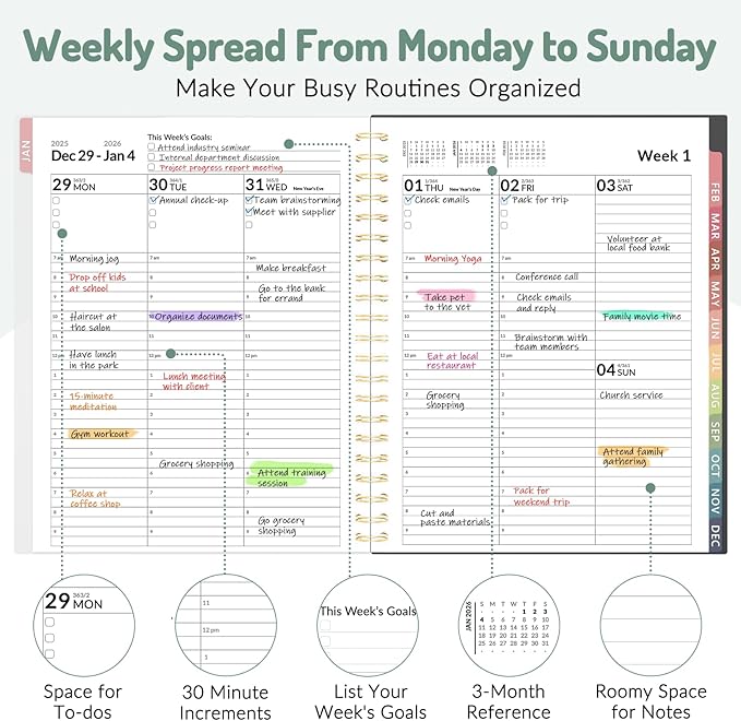 Appointment Book 2026 Planner, Forvencer Daily Weekly & Monthly Calendar Planner (Jan 2026-Dec 2026), 8.5"x11", Hourly Agenda Book, 30 Minute Increments, Flexible Cover, Organizer Notebook, A4, Pink