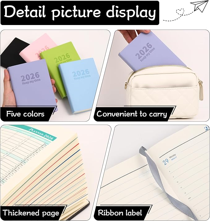 Planner 2026 Weekly and Monthly Planners for Purse 5.5" x 3.9"Cute Small Daily Academic Calendar 320page Hardcover Planning Agenda Book Academic Planner Vegan Leather Softcover, Goal Tracker Organizer Planning for Daily Schedule School Office Schedule ...