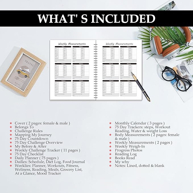 75 Day Hard Challenge Journal for Men or Women with PVC Cover – 75 Hard Challenge Book with Daily, Weekly, Monthly Planner & Wellness Trackers – 75 Challenge Planner Tracker for Fitness, Habits & Self-Care
