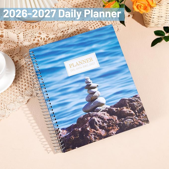 CAGIE Planner 2026-2027 Weekly and Monthly,18 Month (Jul. 26-Dec. 27) Planners Calendar with Hourly Timeslot, 10"x11.5", Large Hardcover Spiral Daily Planner with Tab for Work, Home,Teacher, Blue
