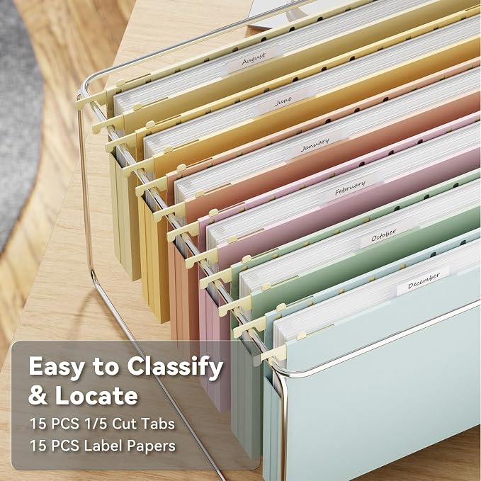 Ansook Plastic Hanging File Folders Legal Size,12 Pack Legal Size File Folders Hanging, Heavy Duty 1 Inch Expansion, Expandable Legal Hanging Folders for Filing Cabinet, 1/5-Cut Tabs - Assorted Colors