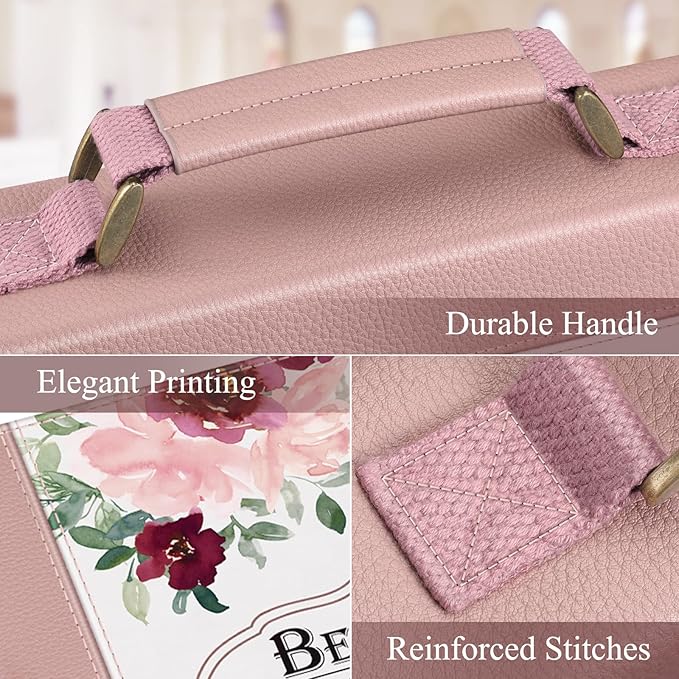 FINPAC Large Classic Bible Cover Vegan Leather Carrying Book Case Church Bag Bible Protective with Handle, Gift for Women, Mother, Friends, Rose Garden