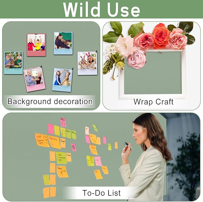 Sage Green Bulletin Board Roll Reusable Waterproof Erasable Bulletin Board Fade Resistant Wrinkle Resistant Poster Non-Woven Fabric Bulletin Board Roll for Classroom Decor Wrap Craft 15.55" x20ft