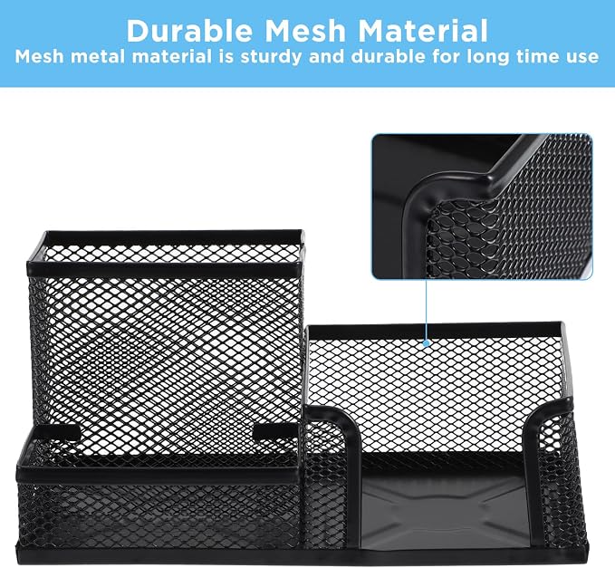 Lemecima 8 Pcs Pen Holder for Desk Mesh Metal Pencil Holders Pen Cup Marker Desk Caddy with Sticky Notes Organizer for Office Supplies Workspace Home, Black
