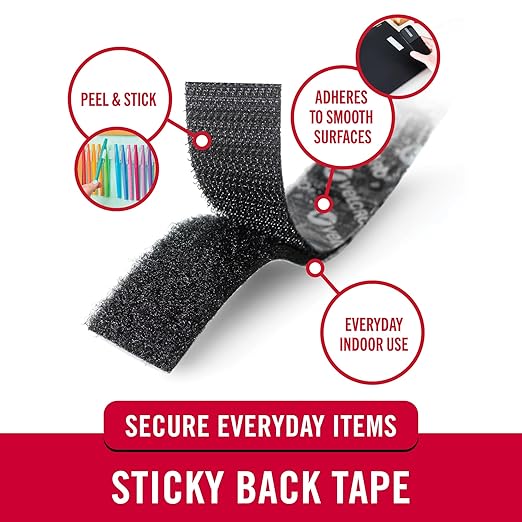 VELCRO Brand Sticky Back Tape Strips with Adhesive | 10 Count | Black 3 1/2 x 3/4 In | Hook and Loop Fasteners for Home Organization, Classroom or Office , 10Pk