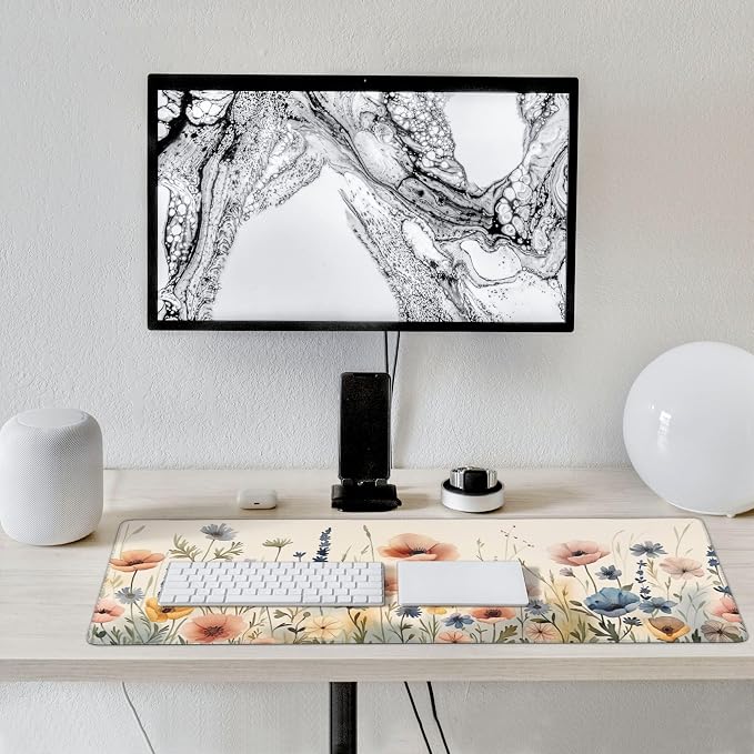 35.4" x 15.7" Watercolor Wildflower Extended Mouse Pad, Floral Botanical Desk Mat with Non-Slip Base, Water Resistant for Gaming & Office