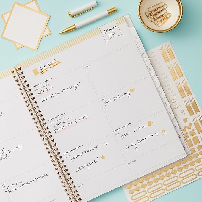 Blue Sky Day Designer 2027 Weekly and Monthly Planner Calendar, January 2027 - December 2027, 8.5" x 11", Flexible Cover, Durable Twin Wire Binding, Storage Pocket, Includes Stickers, Tile