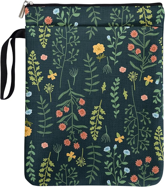 Wildflower Pattern Book Sleeve for Book Lovers Women Grandma Daughter Readers Librarian with Zipper & Handle, BookCover Case Book Club Gifts Book Accessories