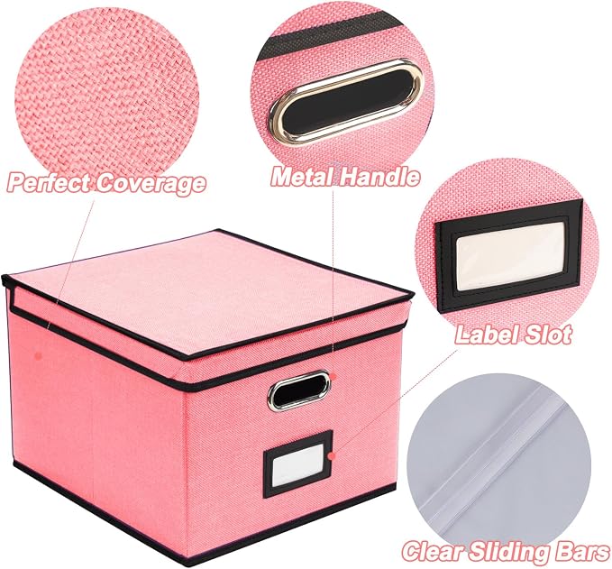 EOOUT 1 Pack File Organizer Box with Lid Hanging File Folders Letter Size Collapsible Document Organizer for Home Office (Pink)