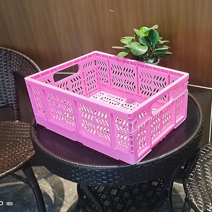 20L Folding Crate, 4Pack Plastic Storage Baskets Organizer for Home and Office,Collapsible Storage Crates for Home Office and Outdoor Organizer.(Pink)