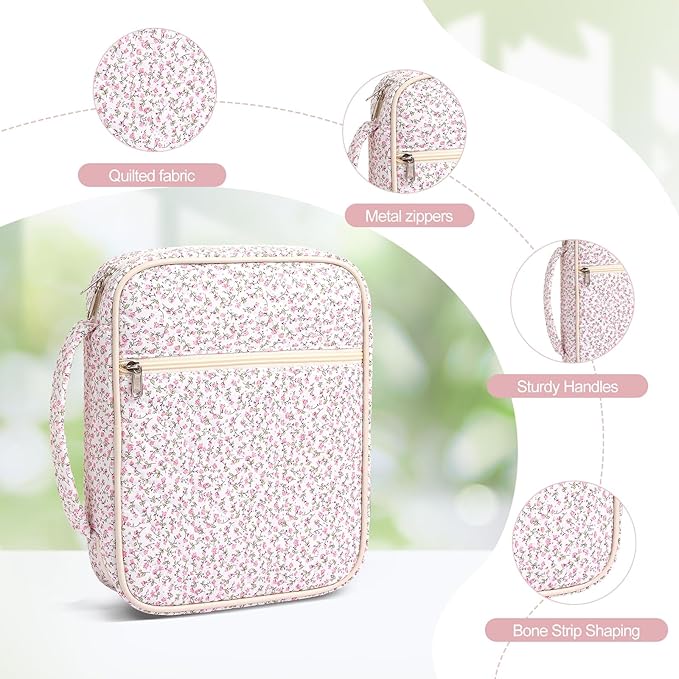 Large Bible Cover Case for Women,Bible Bag,Floral Bible Storage Bags with Zipper Pocket and Handle