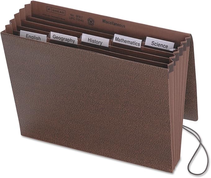 Smead School Subject File Organizer, Flap and Elastic Cord Closure, 6 Pockets, Letter Size, Redrope (70540)
