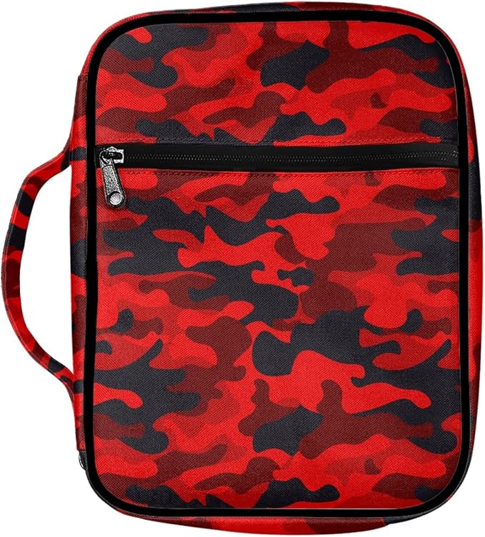 Coldinair Red Black Camo Print for Men Women Teens,Camouflage Carrying Book Case Church Bag Bible Protector with Handle and Zipper Pocket