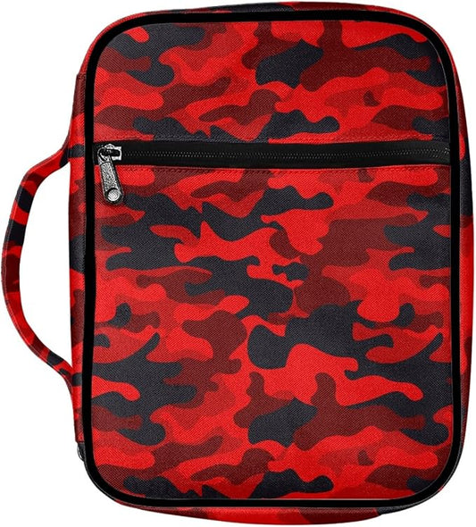 Coldinair Red Black Camo Print for Men Women Teens,Camouflage Carrying Book Case Church Bag Bible Protector with Handle and Zipper Pocket