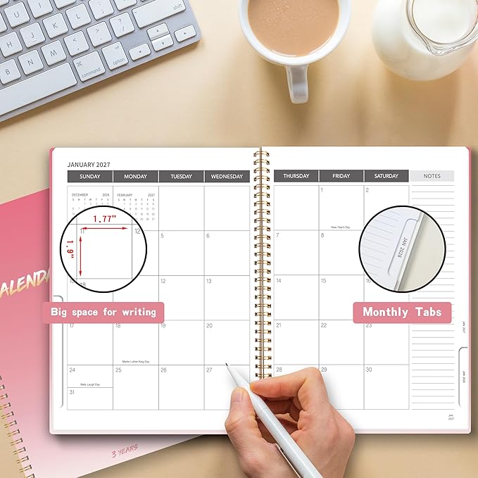 Monthly Planner 2025-2028, 2025 Calendar 36 Months Planner With Monthly Tabs, July 2025- June 2028, 8.5" x 11", 3 Years Academic Calendar Hard Cardboard Cover with Spiral Bound, Perfect for School & Office for Women & Men