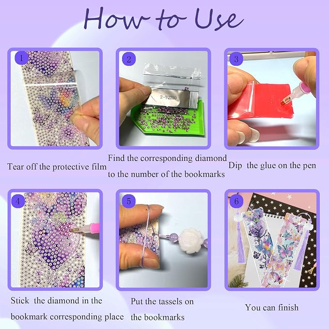 8PCS Diamond Painting Art Bookmarks,Cute Acrylic Bookmarks Crafts Kits Gifts with Pendants for Adult Women Book Lovers (Butterfly)