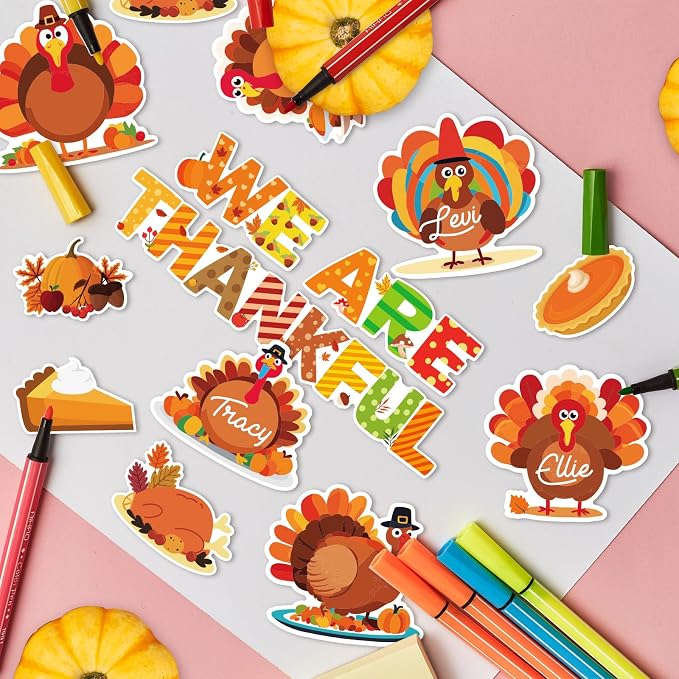 Fancy Land Thanksgiving Bulletin Board Decorations for Classroom Turkey Fall Pumpkin Cutouts Set for Autumn Harvest School Chalkboard Wall Door Decor 61Pcs