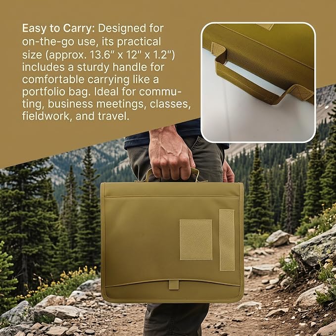 Tactical Notebook Cover, A4 Padfolio with Detachable 3-Ring Ring Binder, Multi-Pocket Organizer & Hand Strap, Zippered Hardcase Planner(Khaki, A4(13.8 x 12 inches))