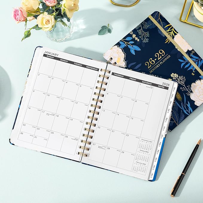 2026-2029 Monthly Planner/Calendar - 3 Year Monthly Planner 2026-2029, 6.3" x 8.4", July 2026 - June 2029, Months Tabs, Inner Pocket, Elastic Closure, Twin-Wire Binding