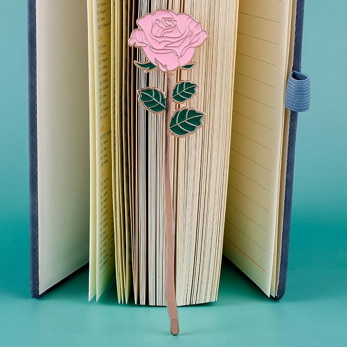 simarro Metal Rose Bookmark, Flower Book Page Holder for Reading Lovers, Cute Bookmarks Gift for Teacher Appreciation Gifts Valentine Mother's Day Thanksgiving Gift for Women Girls(Pink)