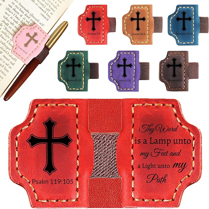 Personalized Leather Bookmark with Pen Holder - Magnetic Bible Verse Design, Christian Book Lovers Reading Accessory, for Book Lovers Men Women (Red, Psalm 119:105)