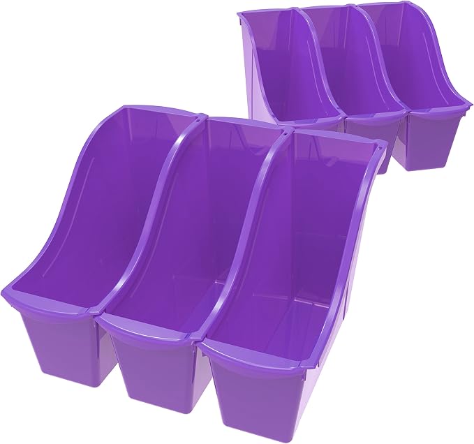 Storex Small Book Bin – Interlocking Plastic Organizer for Home, Office and Classroom, Purple, 6-Pack (71110C06C)