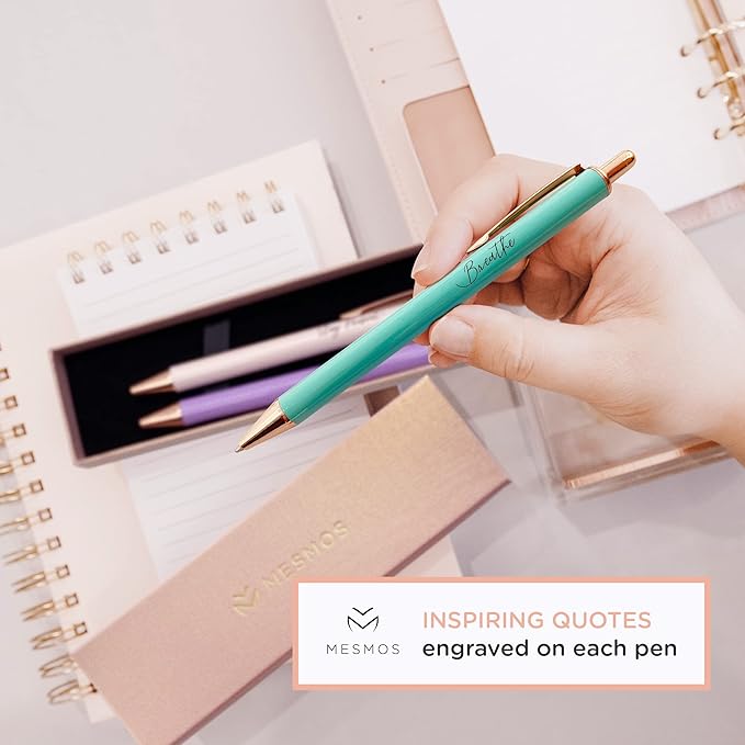 MESMOS 3Pcs Mindfulness Pen Set for Journaling, German-Ink & 1mm Swiss-Tip, Mindfulness Gifts, Luxury Pens for Women, Wellness, and Self Care Relaxing Gift, Writing Pens for Journaling No Bleed