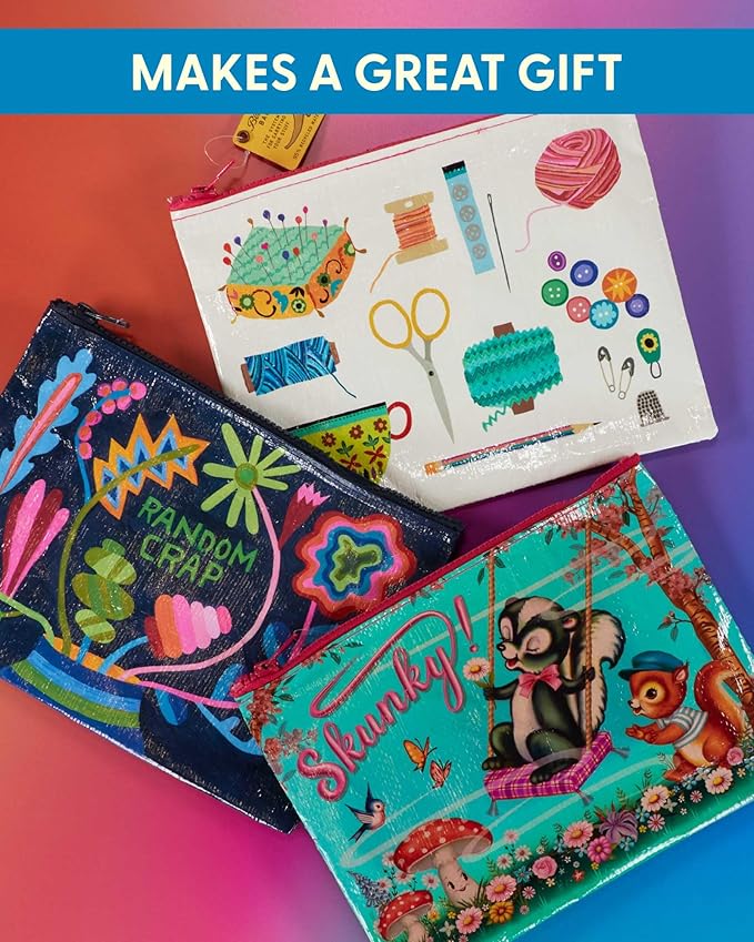 Blue Q Zipper Pouch, Made from 95% Recycled Material, 7.25" h x 9.5" w, Colorful Chunky Zipper