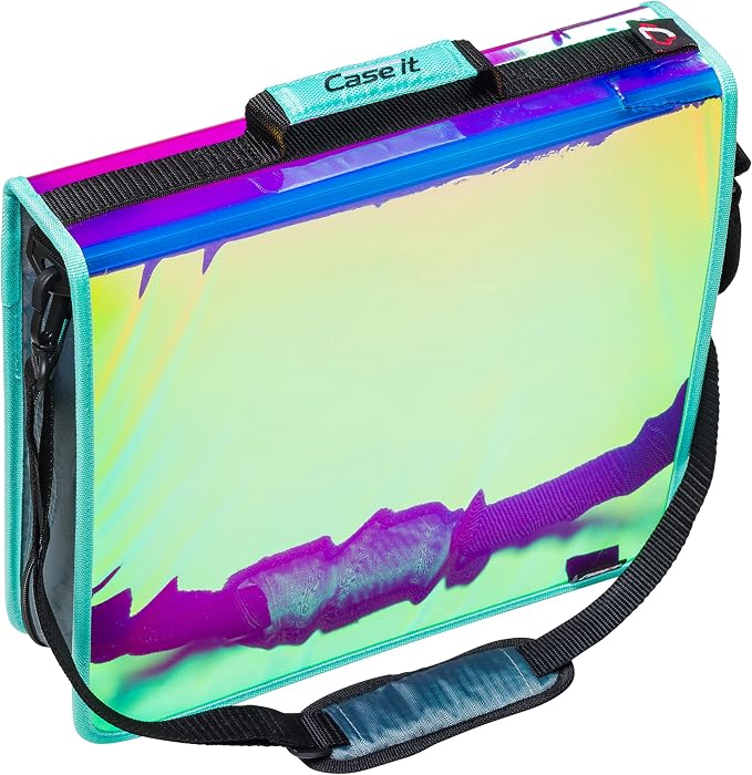 Case-it Iridescent Go Tab Zipper, 2" O-Ring with Removeable 5-Color tabbes, Expanding File Folder and Shoulder Strap and Handle, PS-440-VC-C, Pack of 6