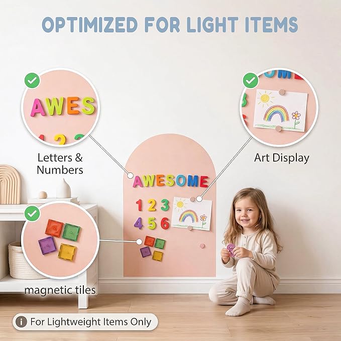 Magnetic Arch Wall Decal: 15.7" x 31.5" Peel and Stick Chalkboard with Strong Adhesive - Small Playroom Decor & Montessori-Inspired Nooks for Toddlers Ages 1–5 (Flesh Pink)