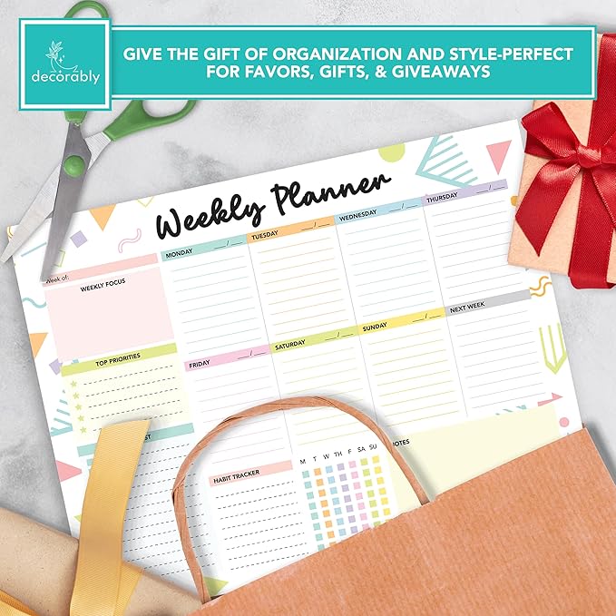 Decorably 52 Sheets Colorful Pastel Weekly To Do List Notepad - 6.5x10" Spring-Bound Planner Pad, Easy Tear-Off for Priorities, Habit Tracker, Focus & Notes - Home, School, Office