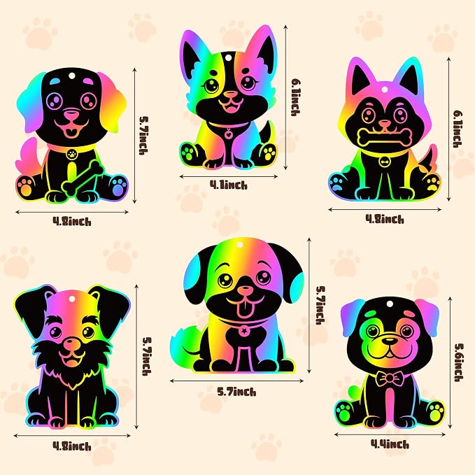CY2SIDE Puppy Animal Color Scratch Bookmarks, DIY Dog Scratch Card for Birthday Party Decors, Puppy Dog Pet Magic Art Rainbow Color Paper Cards for Birthday Party Supplies