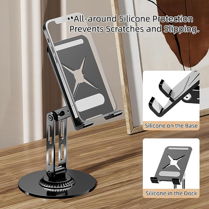 Cell Phone Stand for Desk - [Height Adjustable] Foldable Phone Holder, Portable Stand for iPhone 17 16 15 14 13 12 11 Pro Max Plus Air, Galaxy S25 S24, Telephone, Office Accessories, Silver