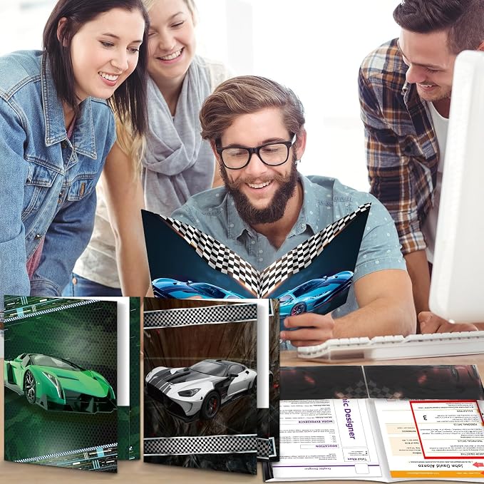 Car Decorative File Folder Set Car 2-Pocket Folder Set 6 Designs Teachers Students School Office Supplies Cool Car Pocket Homework Folders Bulk for Kids 12 Count 8.6in x 11.8in