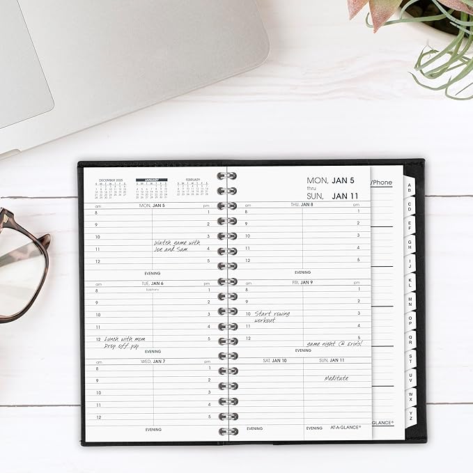 AT-A-GLANCE 2026 Appointment Book Planner, Weekly, Refillable, 3-1/4" x 6-1/4", Pocket Size, Hourly, Black (700080526)