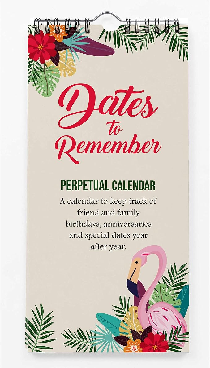 Flamingo & Floral Rustic Perpetual Calendar Birthday Wall Hanging Anniversary Special Event Reminder Calendar Book Journal Stationary Wall Hanging Birthday Gift Card Planner Organizer