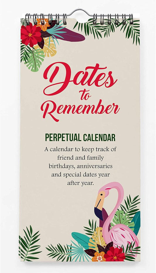 Flamingo & Floral Rustic Perpetual Calendar Birthday Wall Hanging Anniversary Special Event Reminder Calendar Book Journal Stationary Wall Hanging Birthday Gift Card Planner Organizer