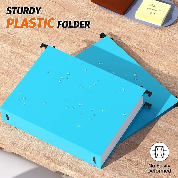 Shutex Extra Capacity Plastic Hanging File Folders,12 Pack Reinforced Hang Folders,Heavy Duty 2 Inch Expansion,Plastic Filing Cabinet Folders,Letter Size,Designed for Bulk Files, Medical Charts,Blue