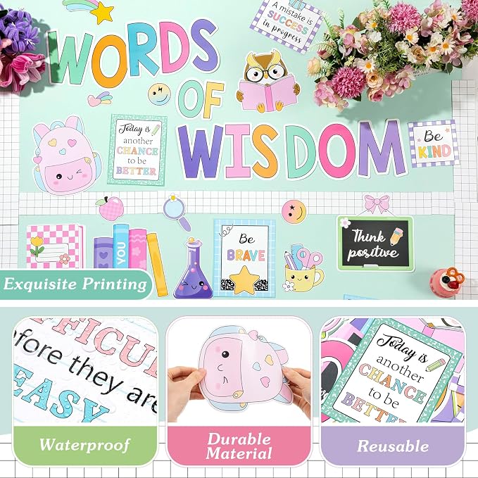 Mooliwe 57 Pcs Composition Bulletin Board Set Notebook Inspirational Classroom Decoration Clock Pencil Cutout for School Office Chalkboard Door Wall Decor