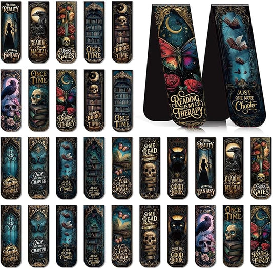 Dark Romance Magnetic Bookmark Gifts - Cosmisun 30 Pcs Romance Bookish Magnetic Bookmarks Gothic Skull Butterfly Book Marks Page Magnets Marker Clip for Women Book Lovers Students Teacher Reading Gift