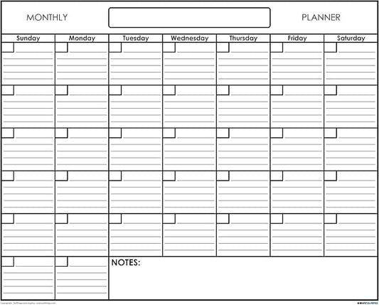 36" x 48" Erasable Undated One Month Laminated Wall Calendar Monthly Planner Blank Reusable Perfect for Organizing Home Office Academic Schedules w/FREE ERASE MARKER (36x48)