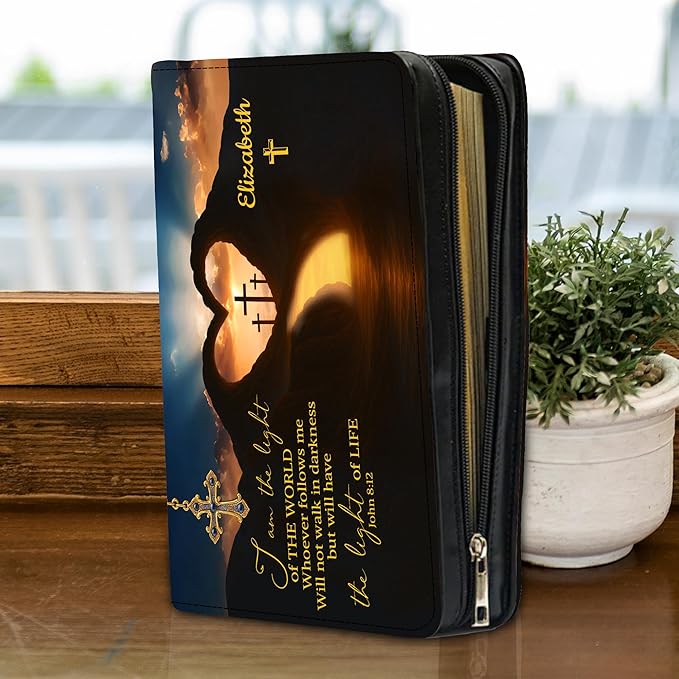 Personalized Bible Cover for Men, Christian Bible Case PU Leather, Jeus Bags Religious Appreciation Gifts for Women Girls Daughter Christian with Handle Zipper (BIBLE-13, M-2XL)
