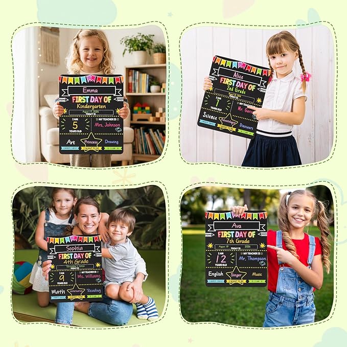 First and Last Day of School Sign - 11x14 Double-Sided Non-Glare Chalkboard with 7 Chalk Markers - Photo Prop Keepsake Gift for Kids Preschool Kindergarten 1st-12th Grade Back to School