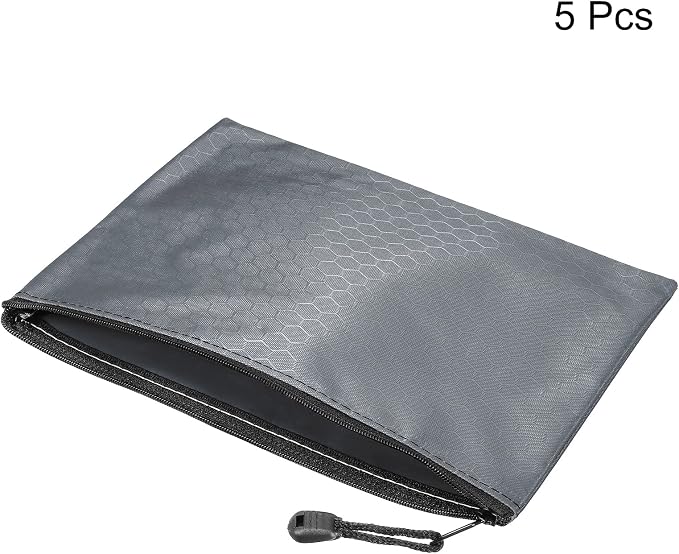 PATIKIL Waterproof Zipper File Bags, 5 Pack A5 Size Document Pocket Storage Organizer Pouch for Travel Office Supply, Gray