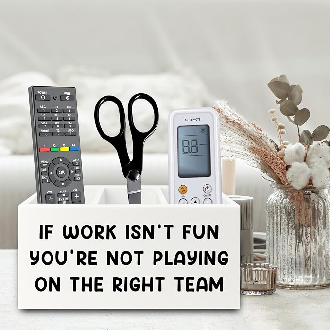 Inspirational Pen Pencil Holder Organizer for Desk, Inspirational Gifts for Women, Teamwork Team Gifts for Employees Coworkers Wooden Box Sign for Home Office Desk Tabletop Decorations